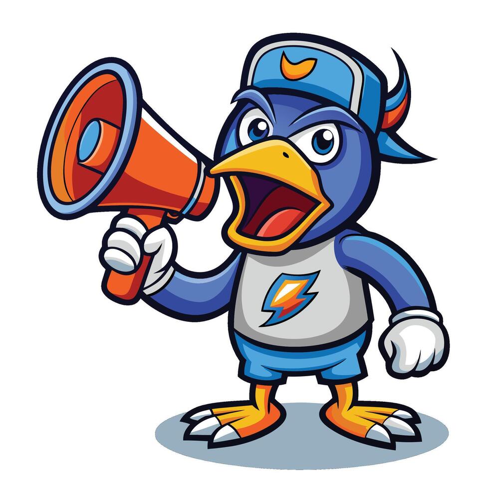 Cartoon bird mascot with megaphone vector