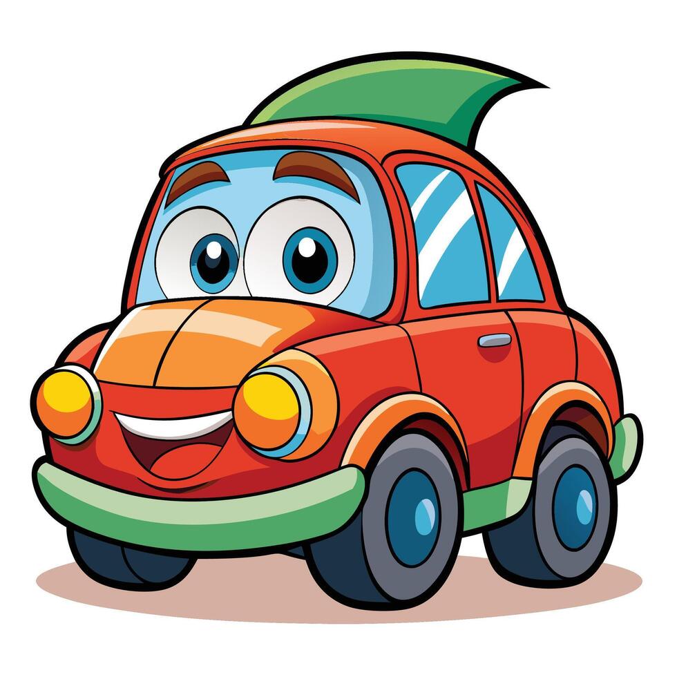 Cartoon car with expressive eyes and a happy face vector