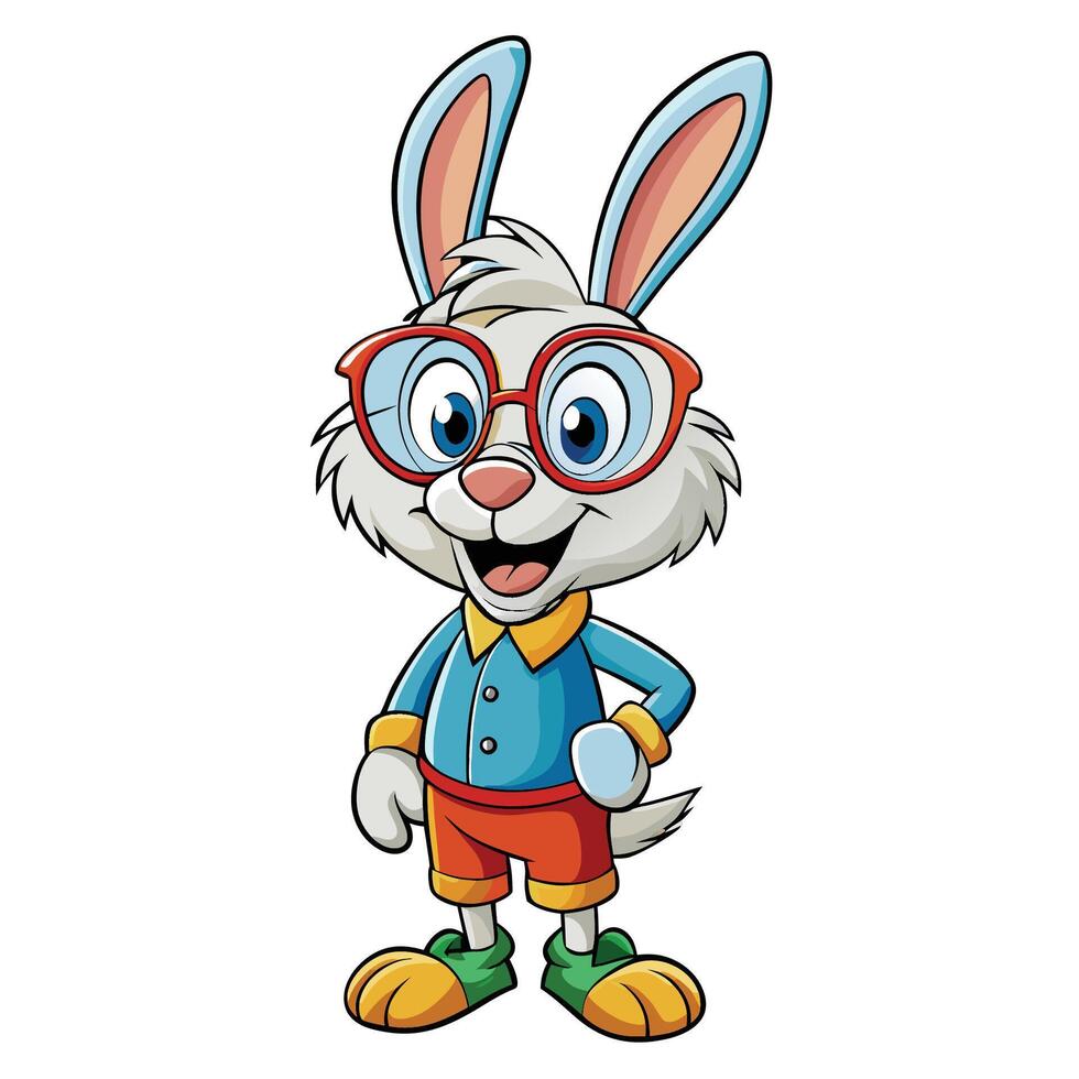 Cartoon bunny wearing glasses and clothes vector