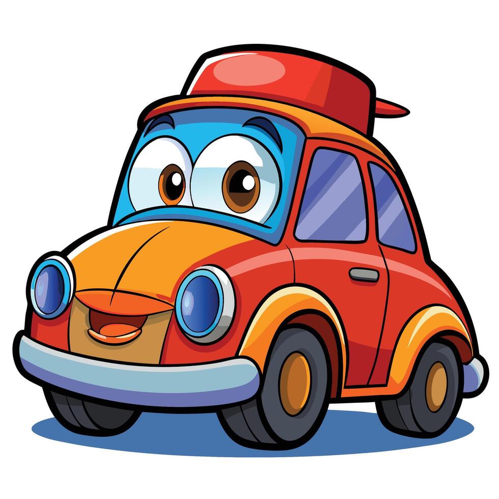 Cartoon Car with Eyes Smile white background vector