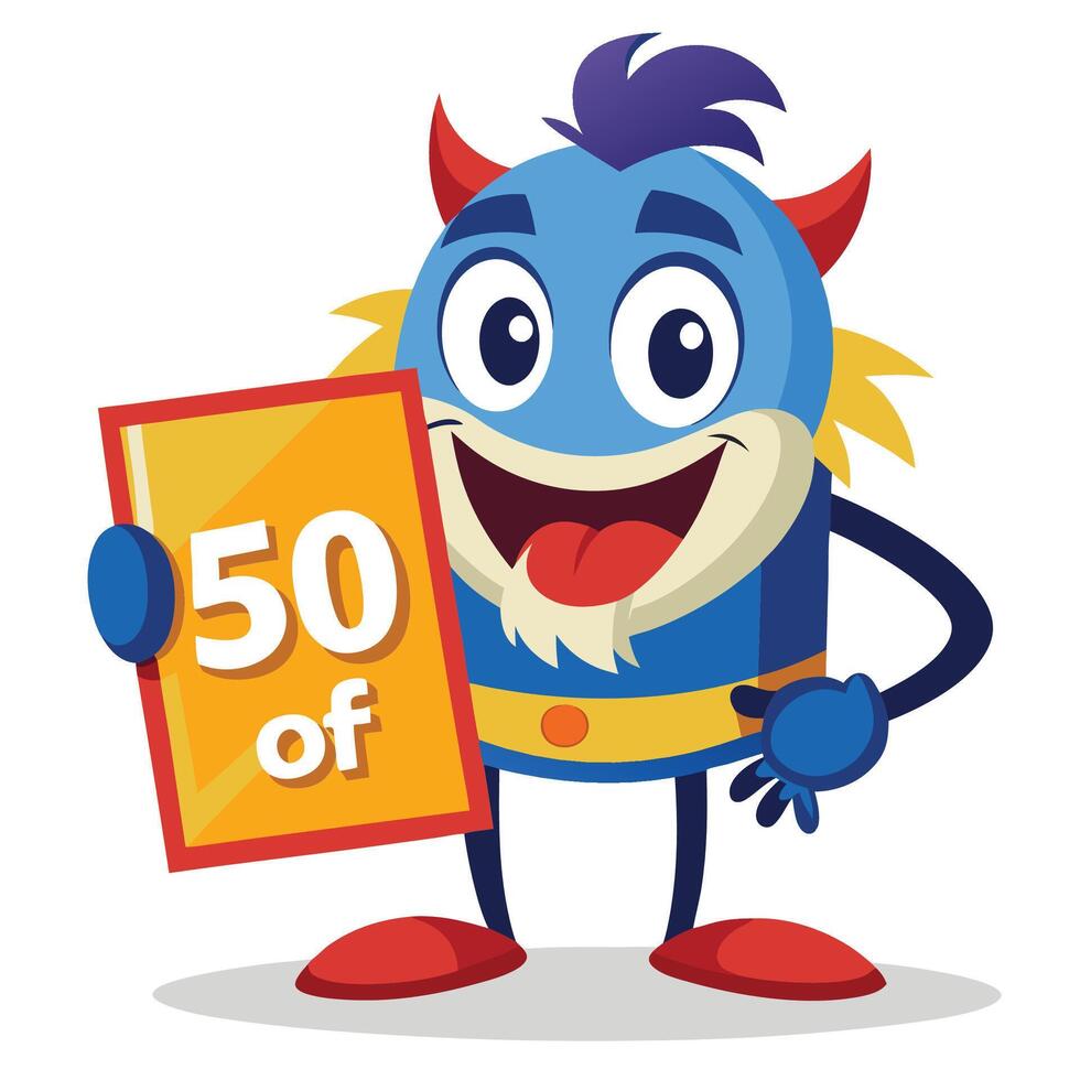 a cartoon blue monster holding a off sign vector