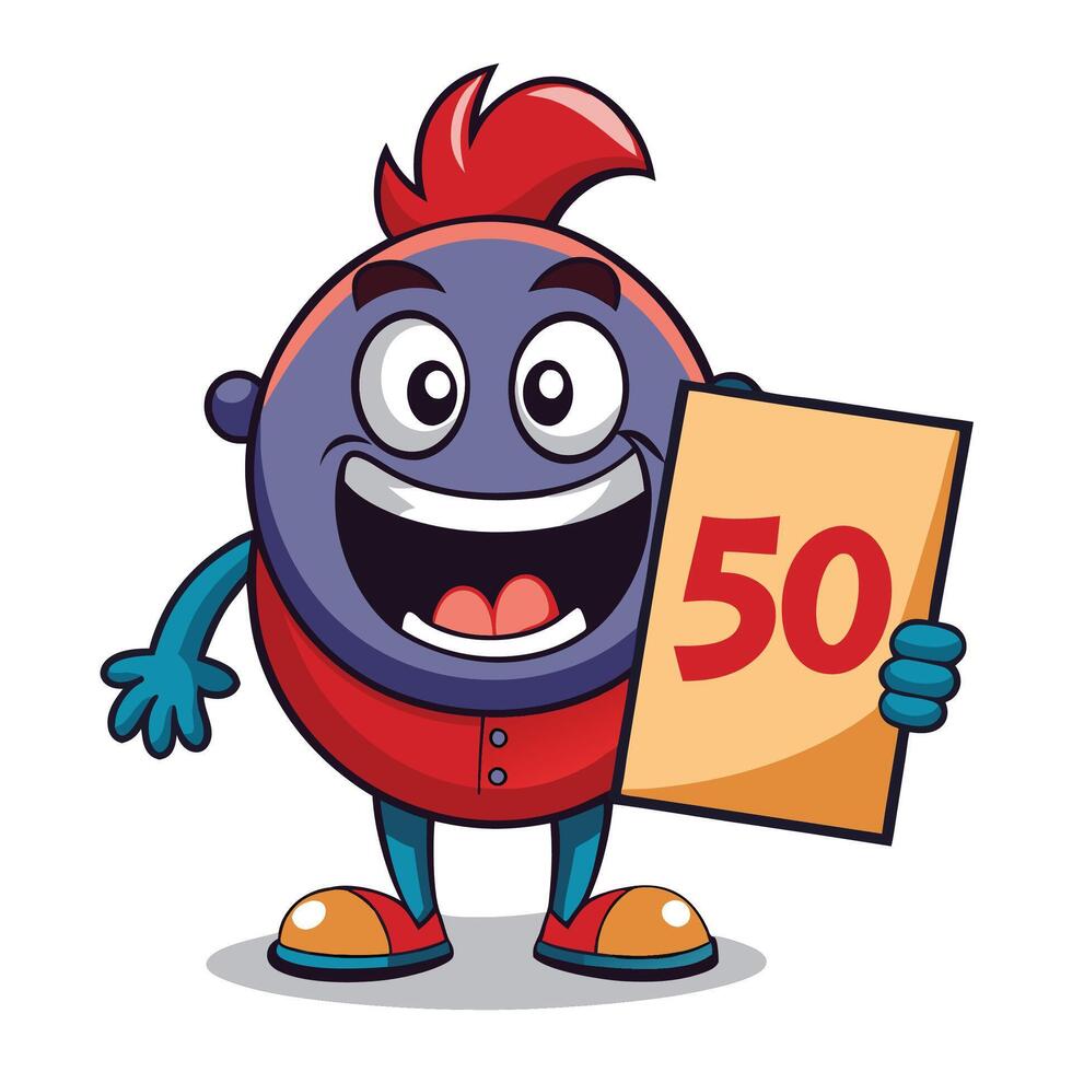a cartoon character holding a 50 sign vector