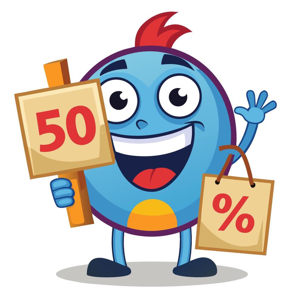 Cartoon character pie chart with off sale vector