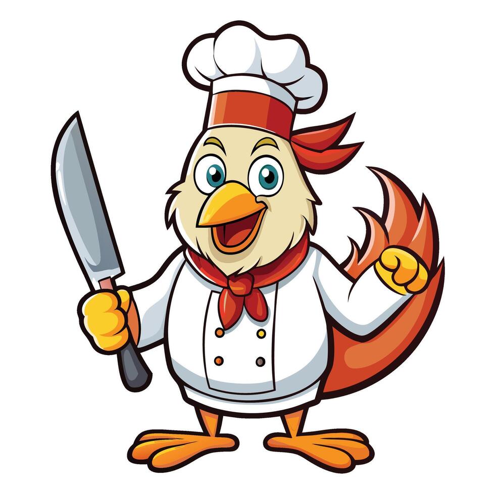 Cartoon chef chicken holding knife vector