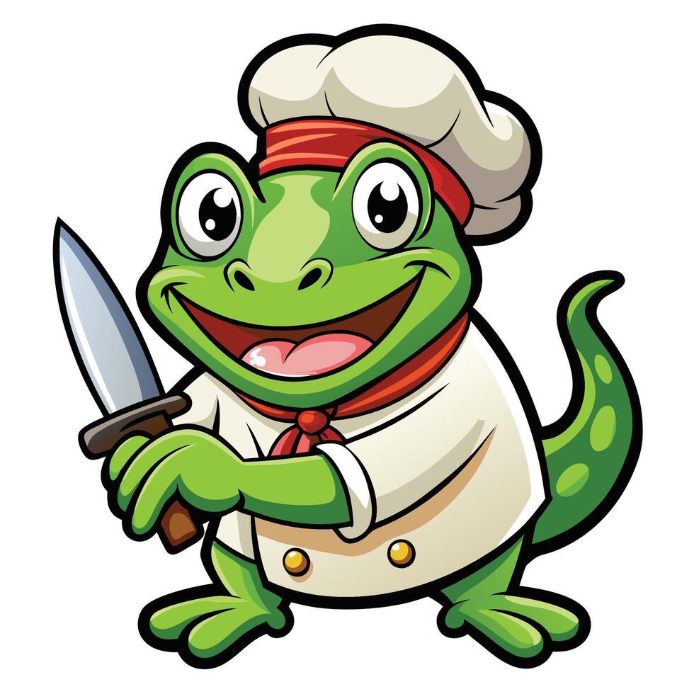 Cartoon chef lizard holding a knife vector