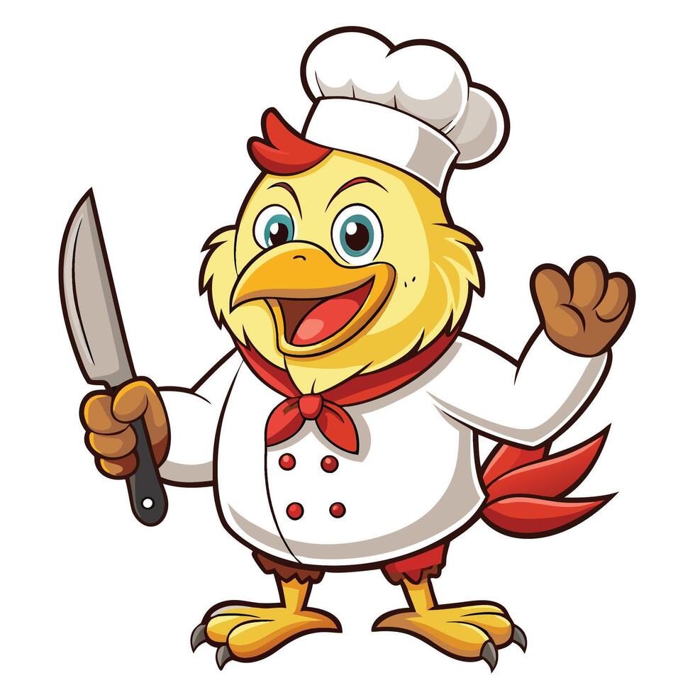 Cartoon chicken chef holding knife vector