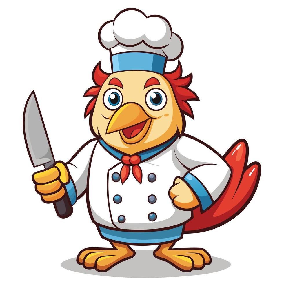 Cartoon chicken chef holding a knife vector