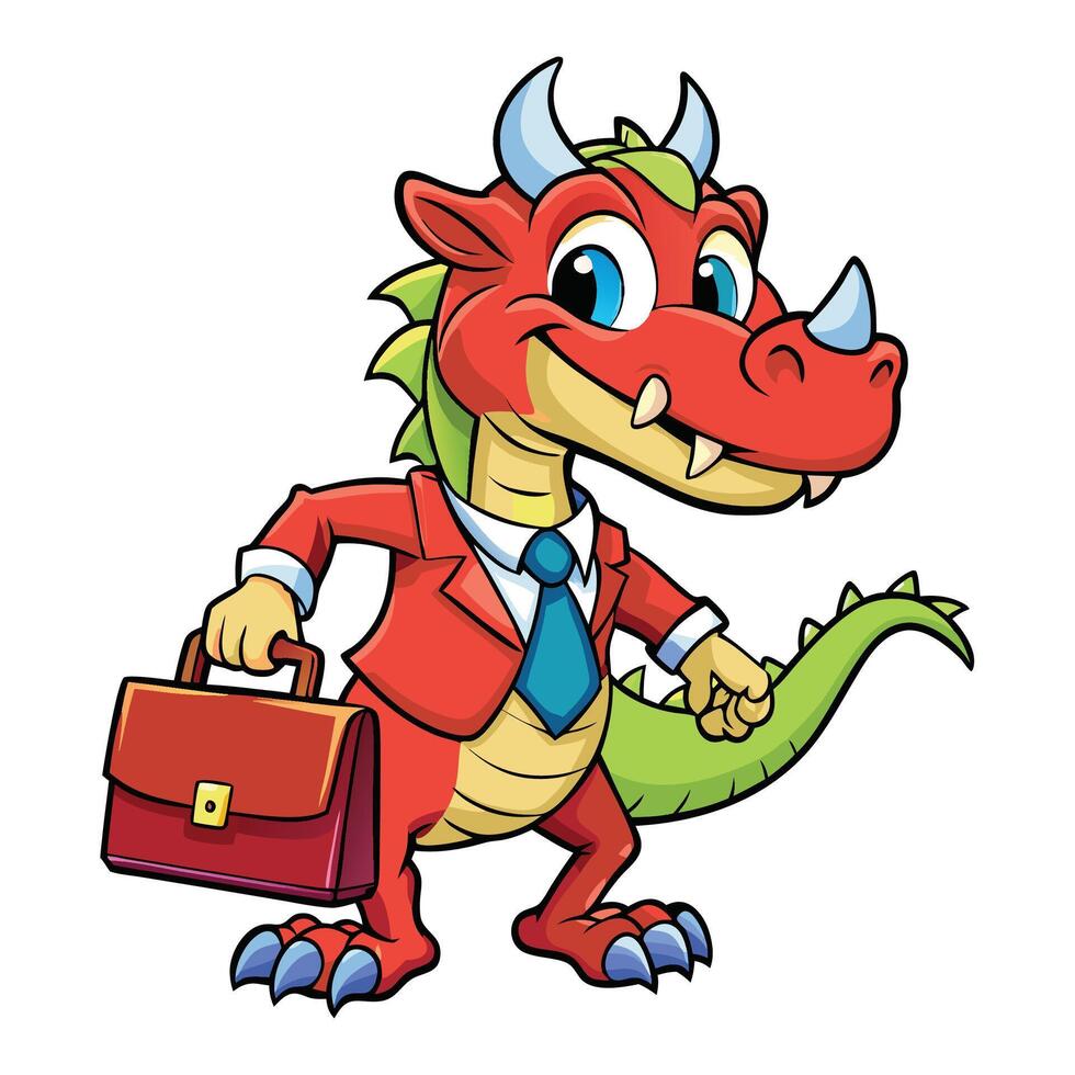 Cartoon dragon in business attire with briefcase vector