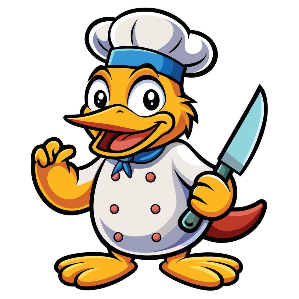 cartoon chef duck with knife illustration vector