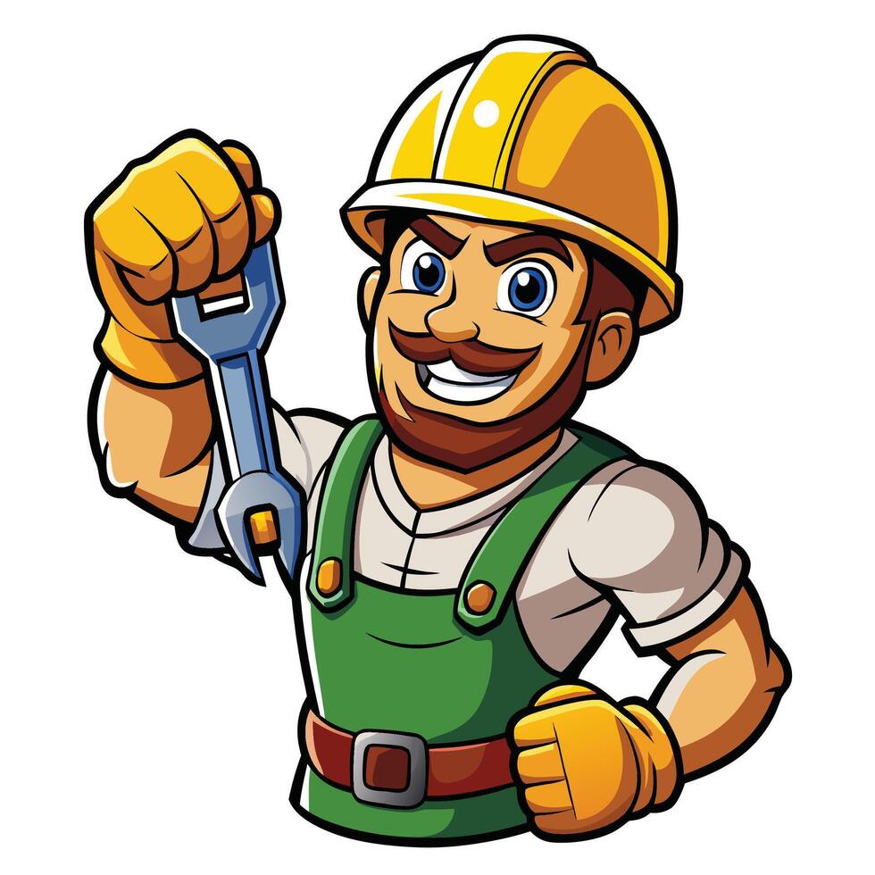 Cartoon handyman with wrench vector