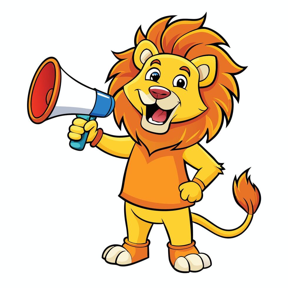 Cartoon lion with megaphone vector