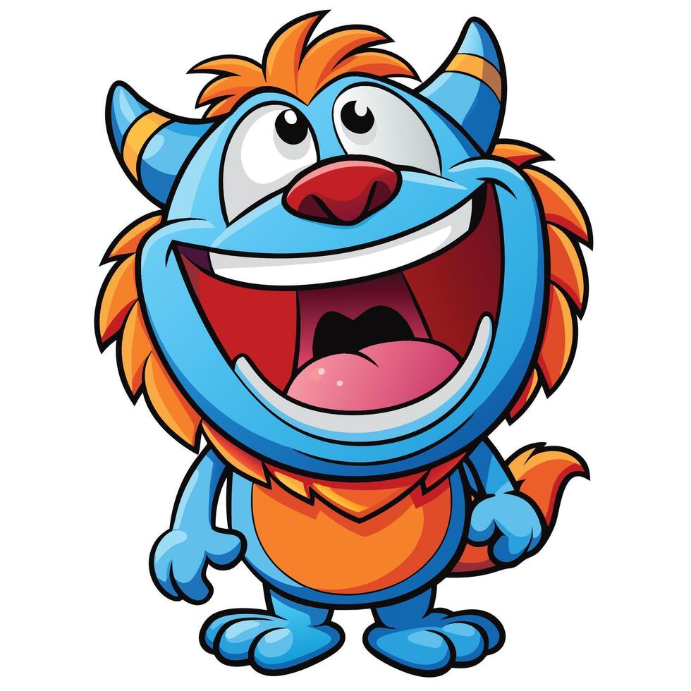 Cartoon monster with wide open mouth, laughing vector