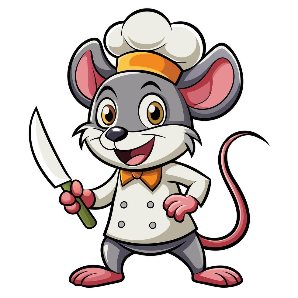 Cartoon mouse chef holding a knife vector