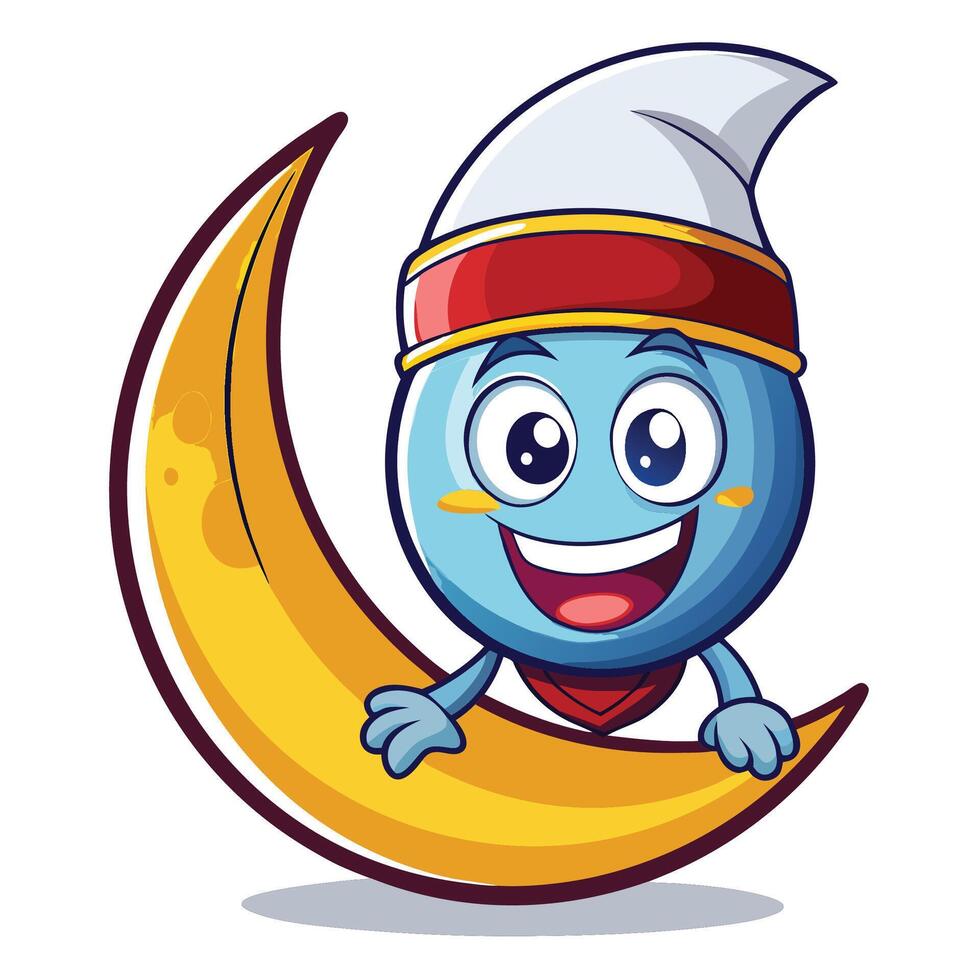 Cartoon moon character resting on a crescent moon vector