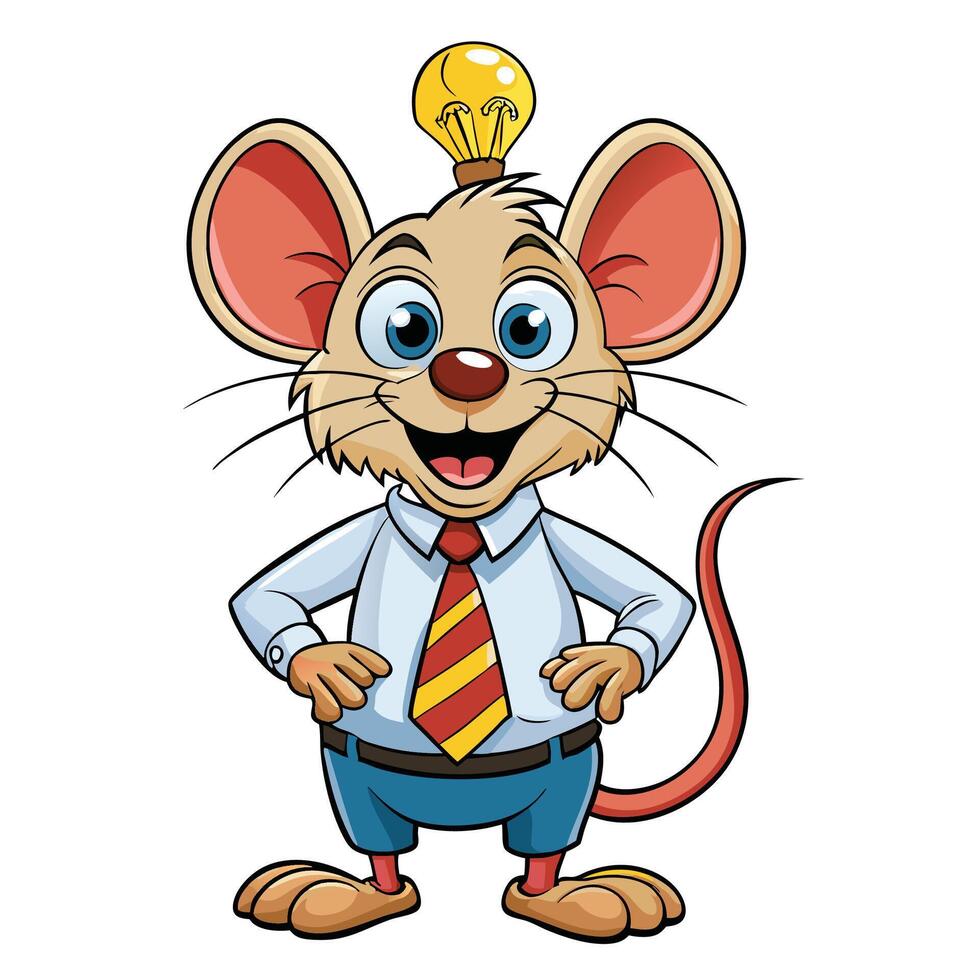 Cartoon mouse in business attire with lightbulb vector