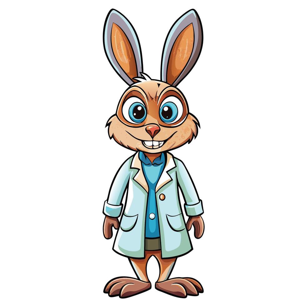 cartoon rabbit in a lab coat white background vector