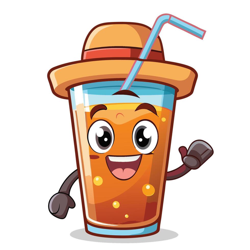 Cartoon soda glass with straw and hat vector