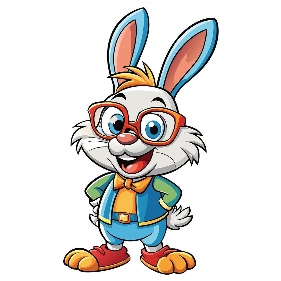 Cartoon rabbit with glasses and a bow tie vector