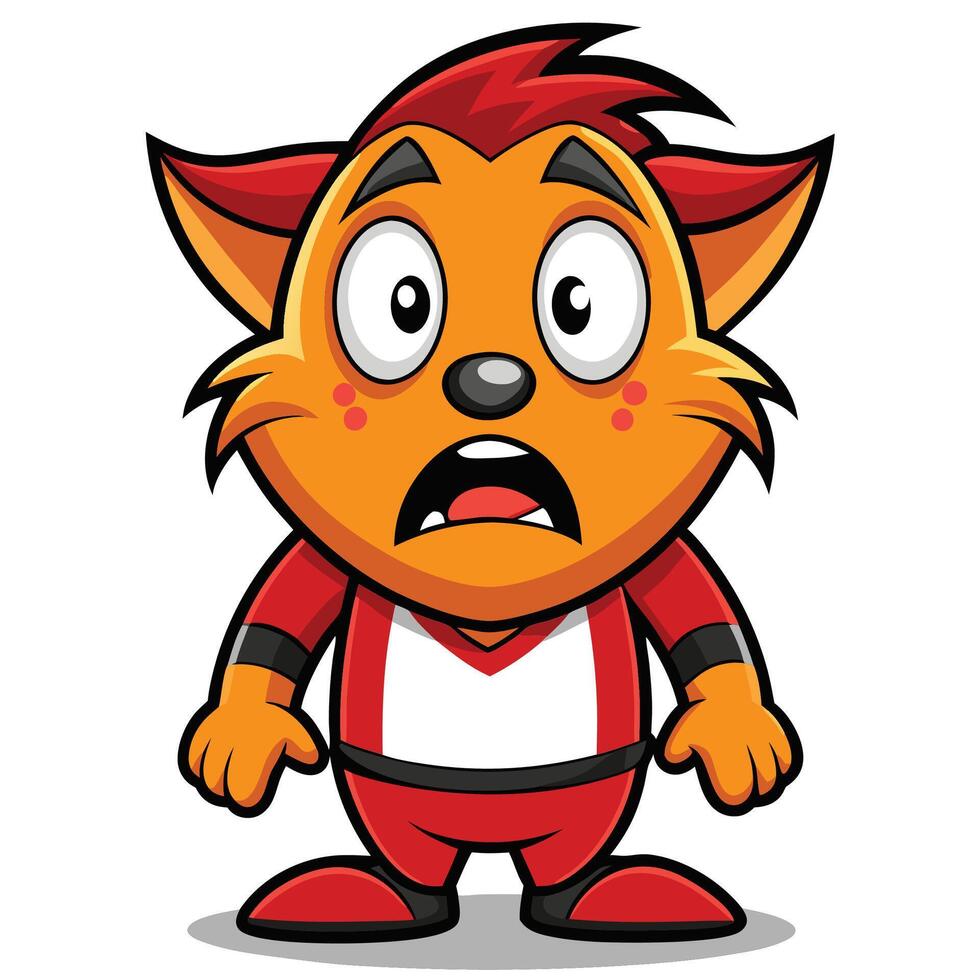 Cartoon surprised orange cat character in red outfit vector