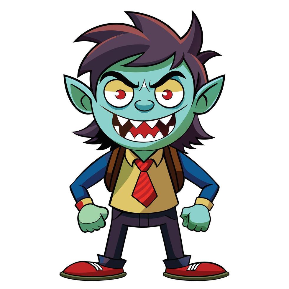 Cartoon Vampire Student with Backpack vector