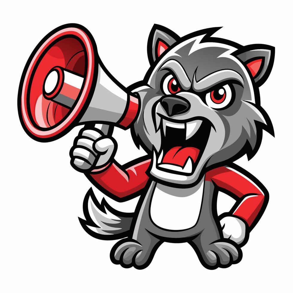 Cartoon wolf character holding a megaphone vector