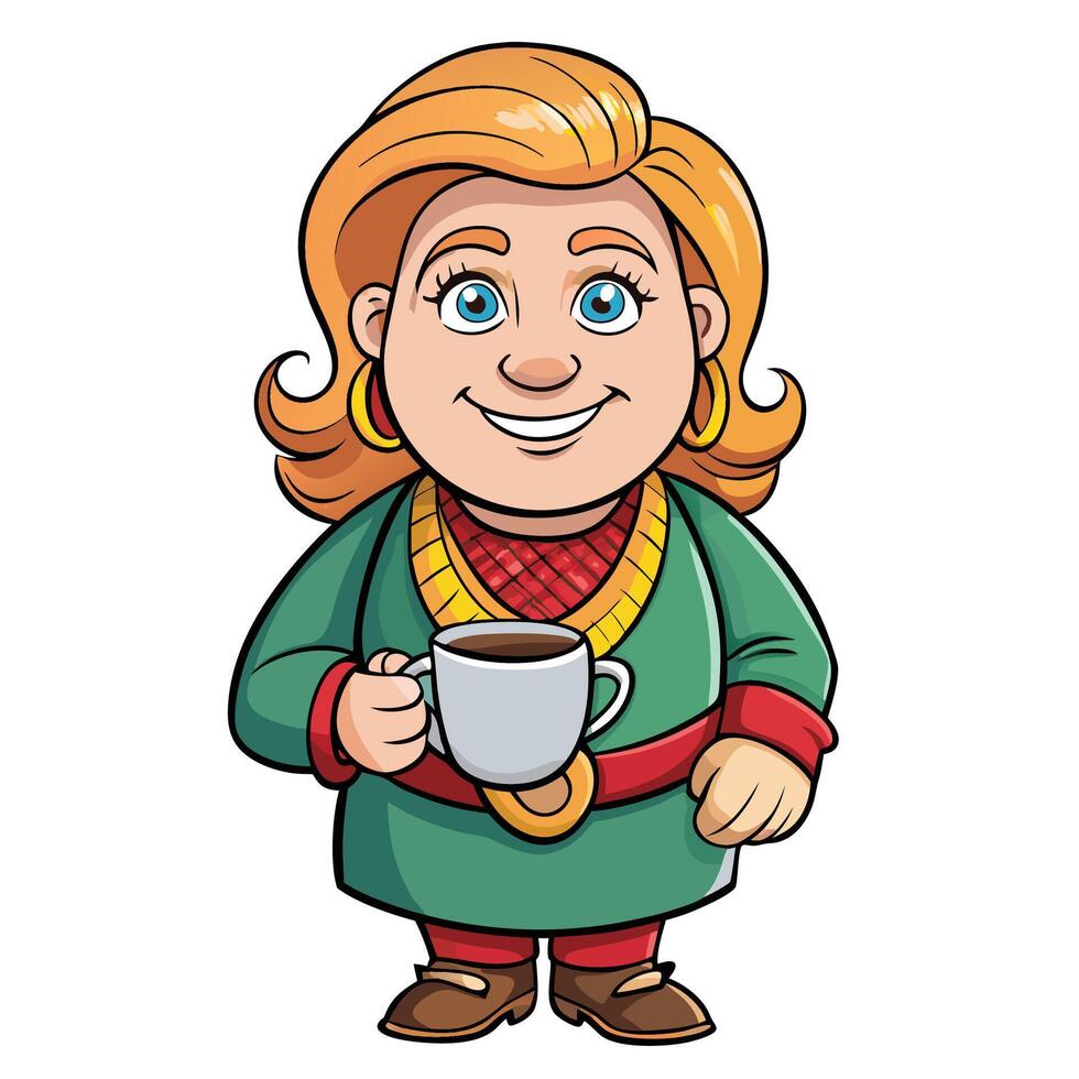 Cartoon woman enjoying a warm beverage vector