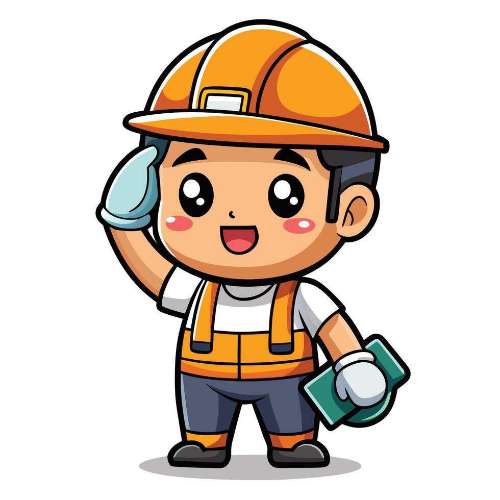 Cartoon worker character in safety gear vector