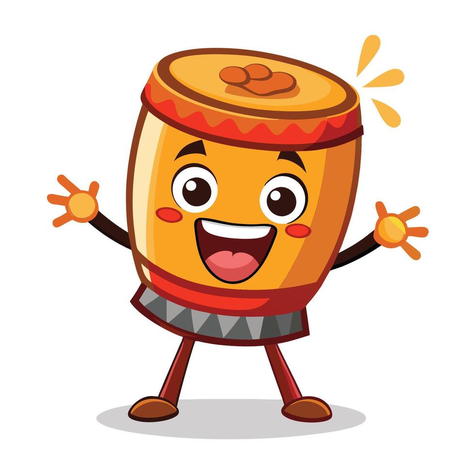 Cheerful cartoon drum with expressive features vector