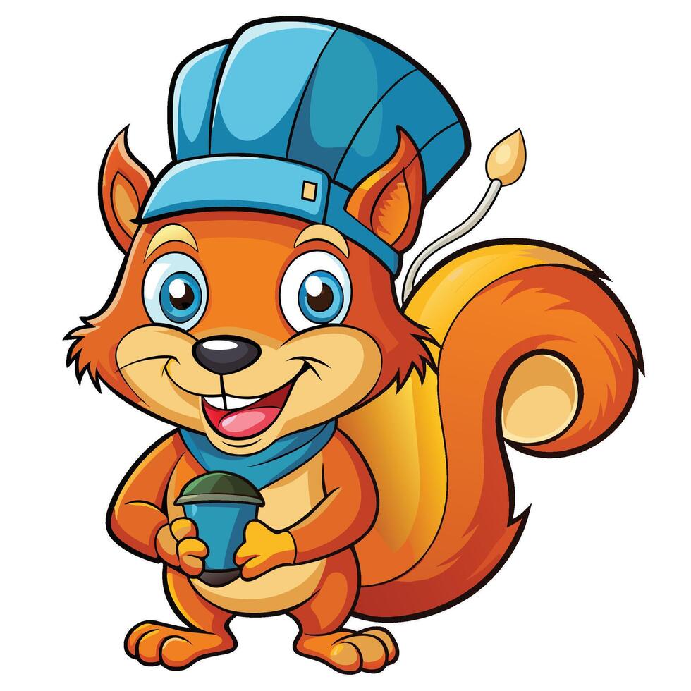 Cheerful cartoon squirrel chef holding a microphone vector