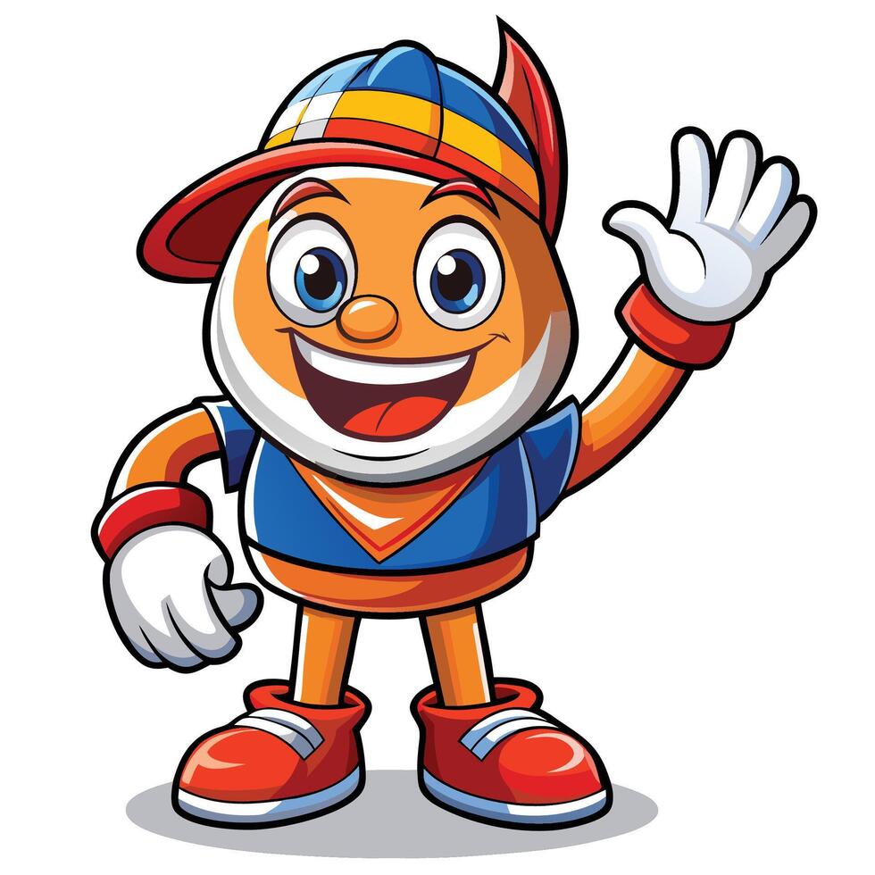 Cheerful cartoon mascot character waving vector
