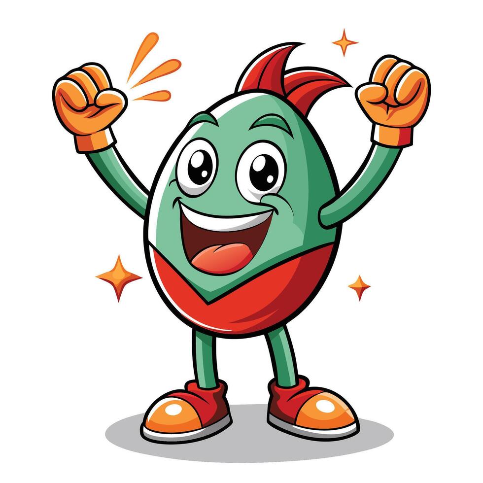 Cheerful egg character with raised arms vector