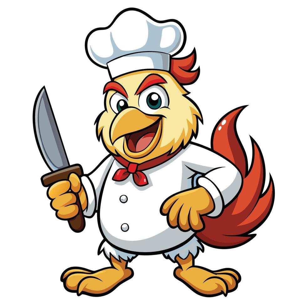 Chef chicken character with knife vector