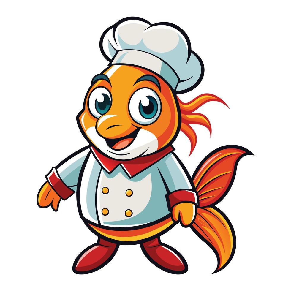 a cartoon chef fish with a hat and a red hat vector