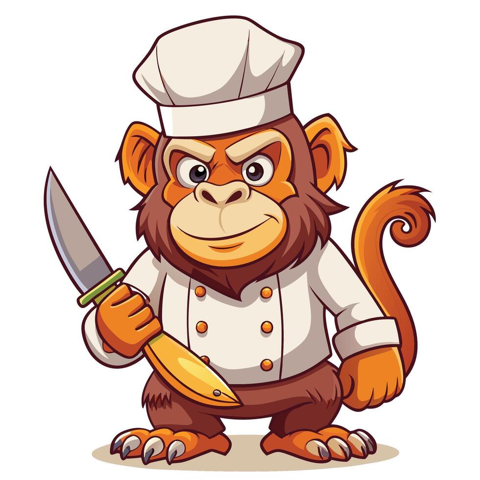 monkey chef cartoon character illustration isolated on white background vector