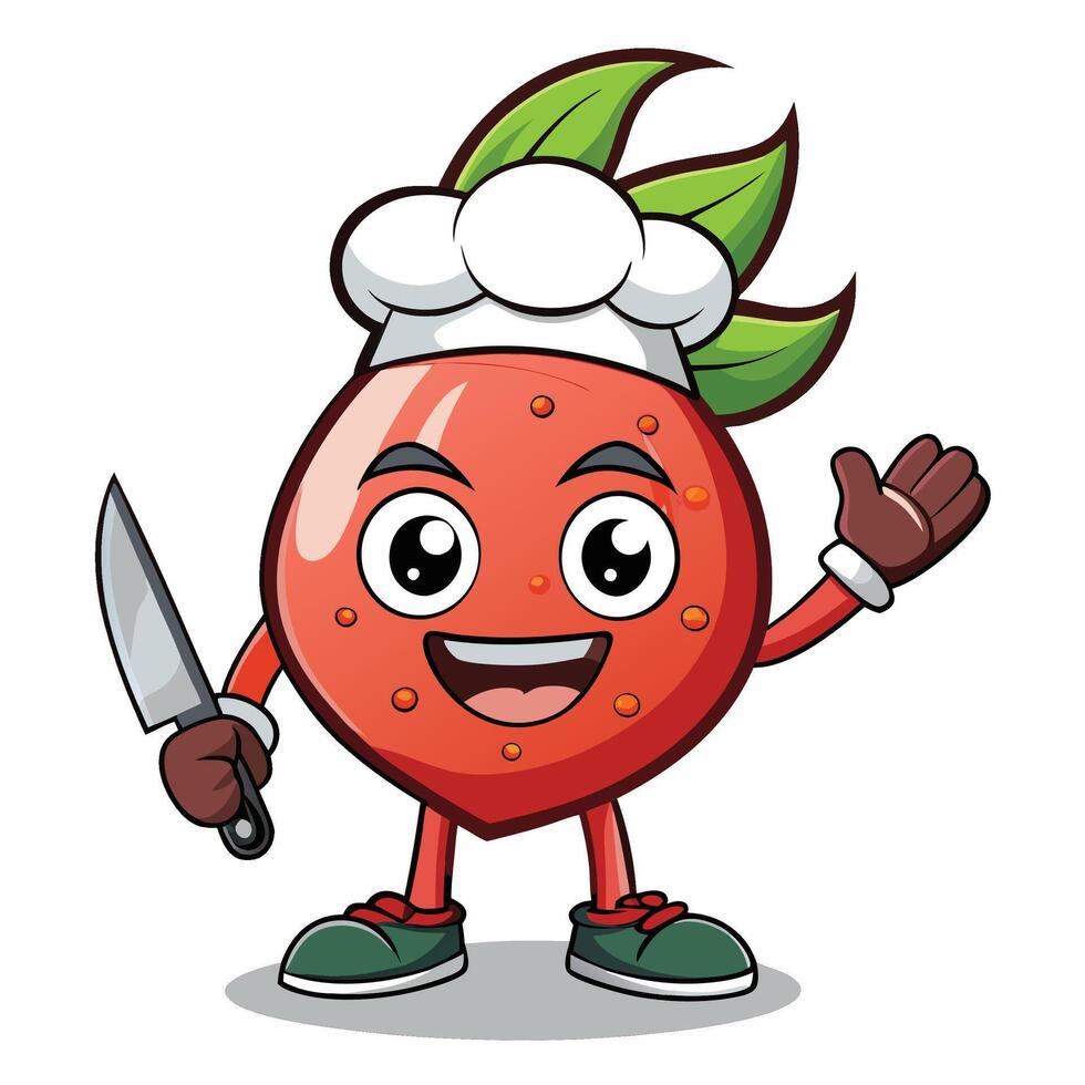 Chef strawberry character with knife vector