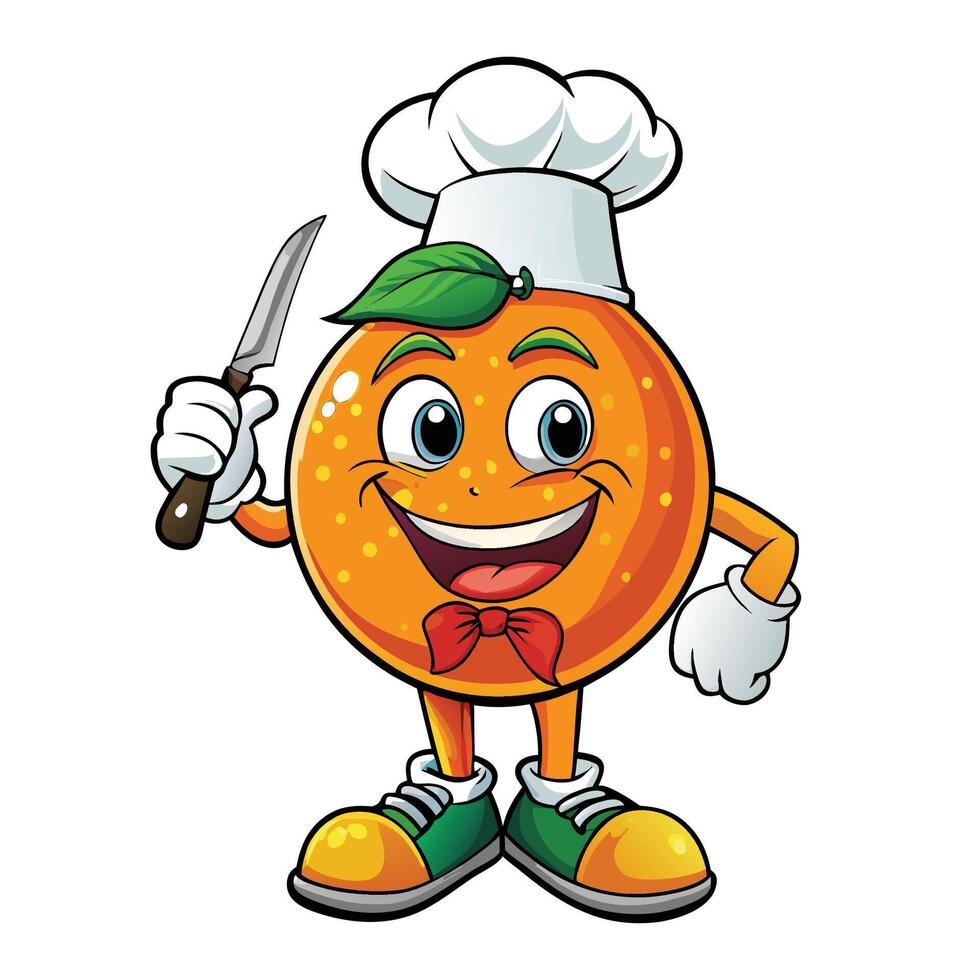 orange chef cartoon character illustration white background vector