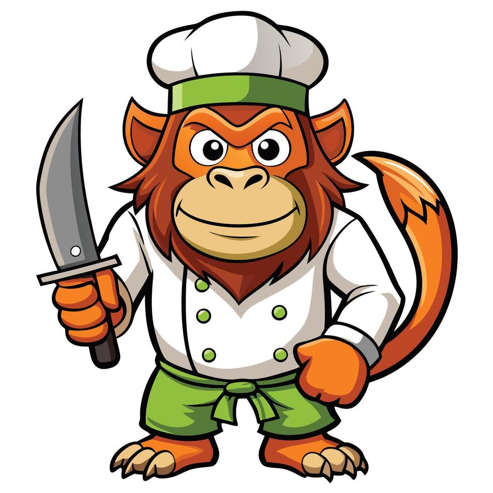 Chef monkey with knife vector