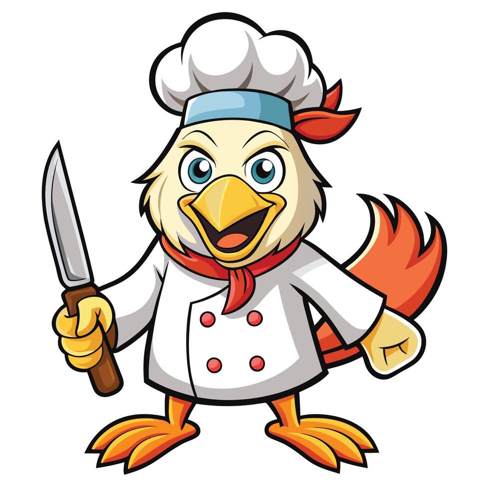 Chicken chef with knife vector