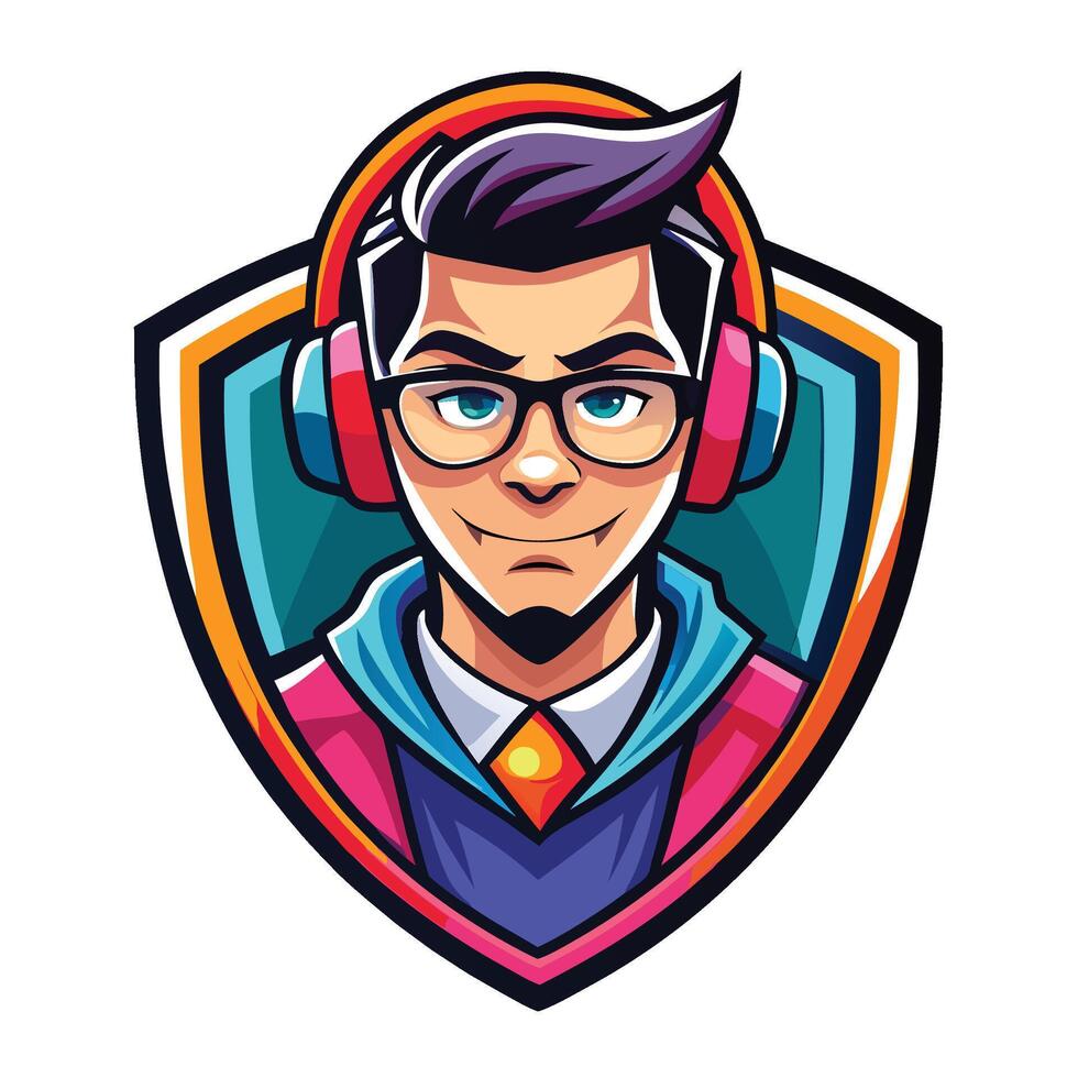 Colorful cartoon character with headphones and glasses vector