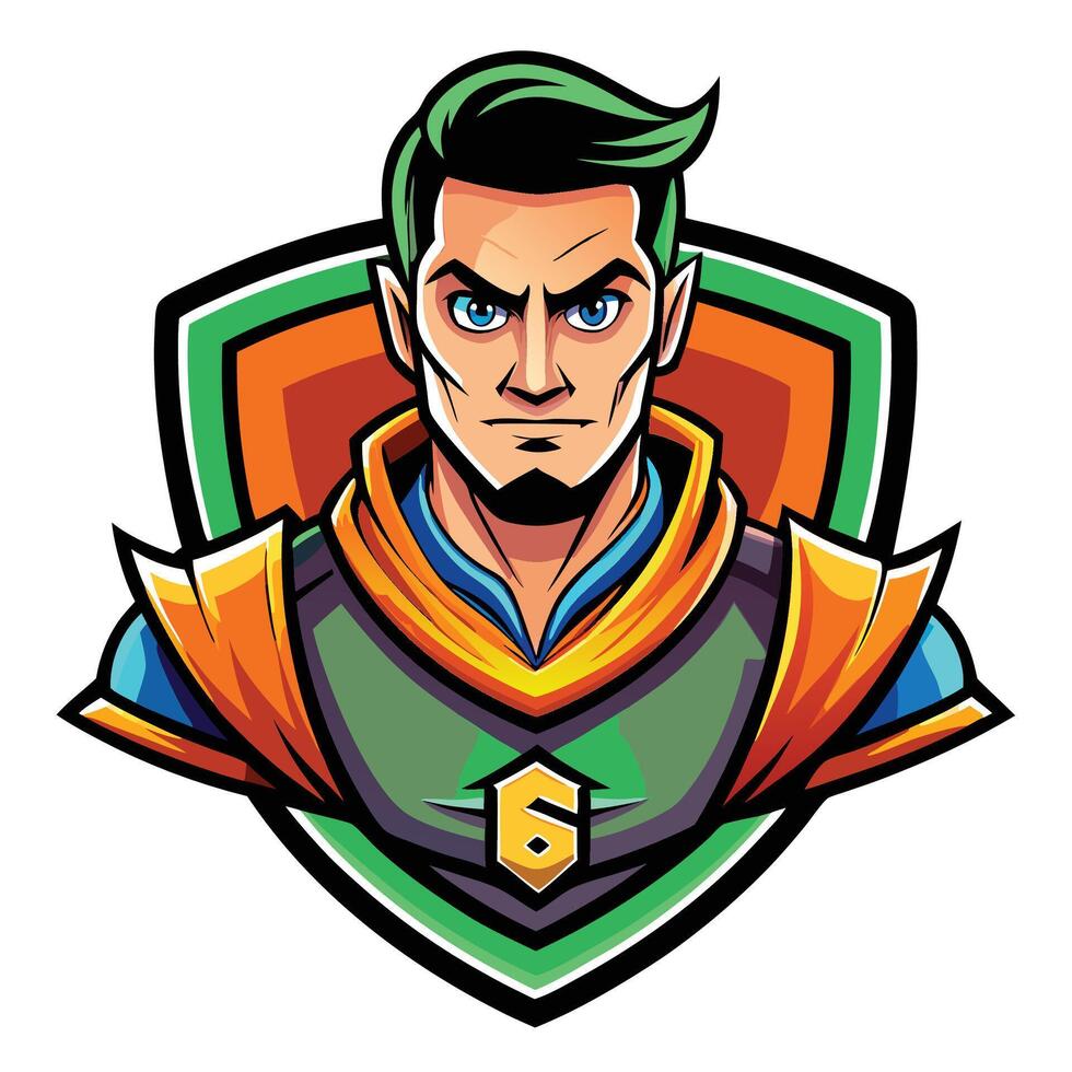 Colorful male character with armor and shield vector