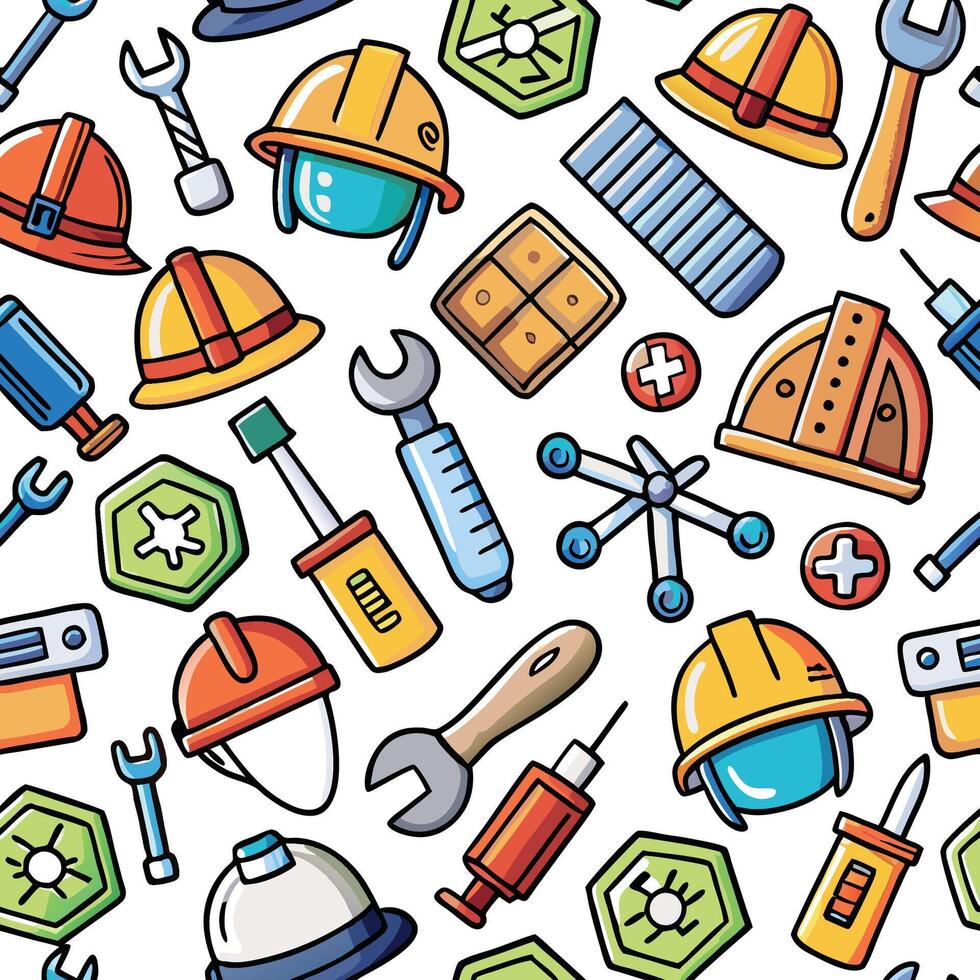 Colorful pattern of tools and safety gear vector