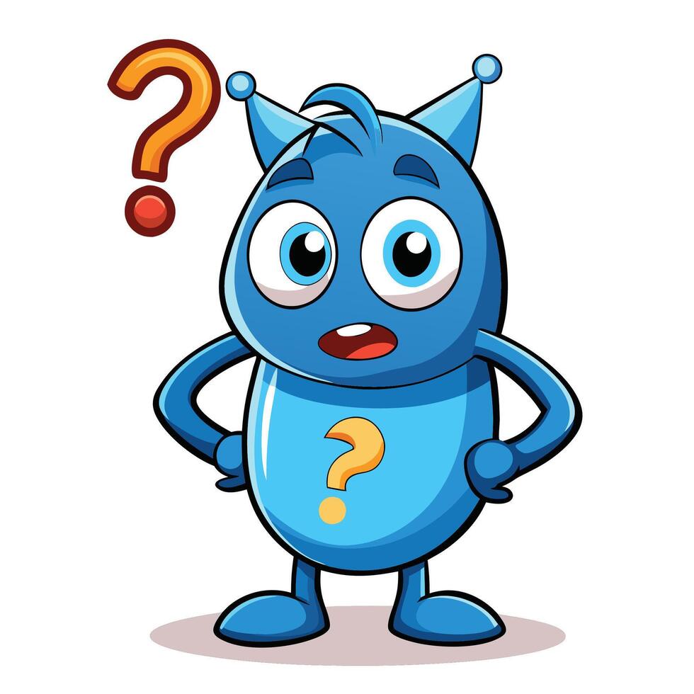 Curious Blue Cartoon Creature with Question Mark vector