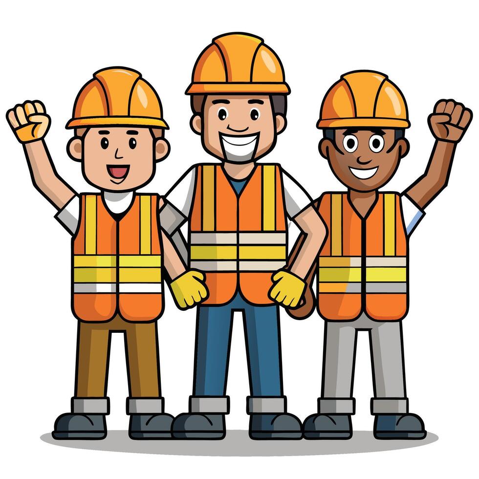 three men in hard hats and safety vests vector