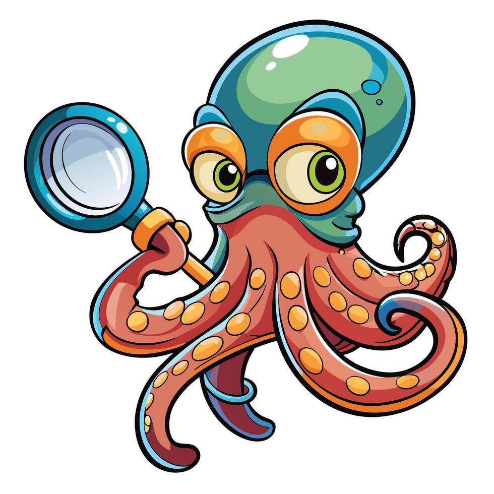 an octopus with a magnifying glass vector
