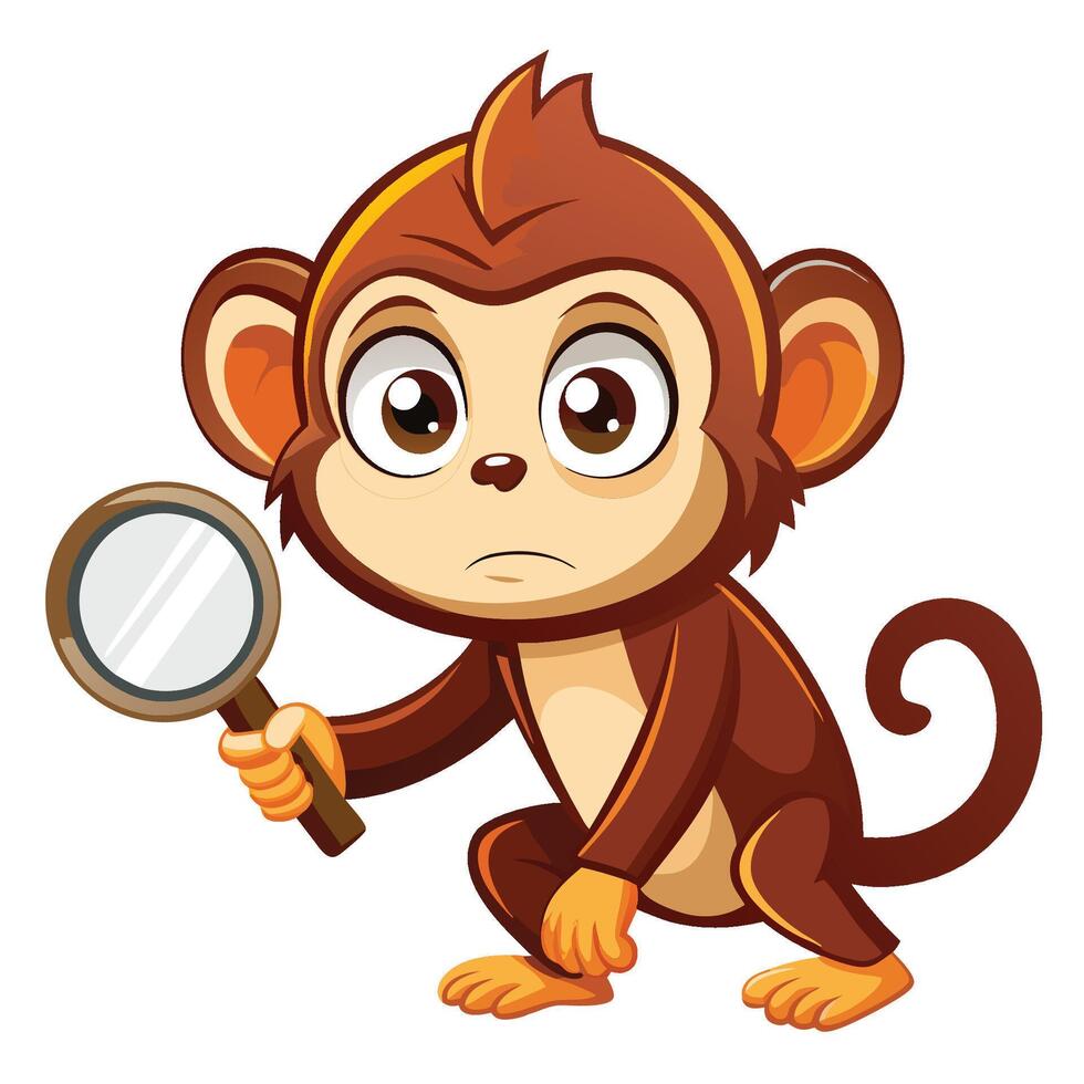 Curious Monkey with Magnifying Glass vector
