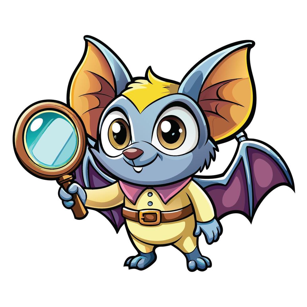 Cute bat character holding a magnifying glass vector