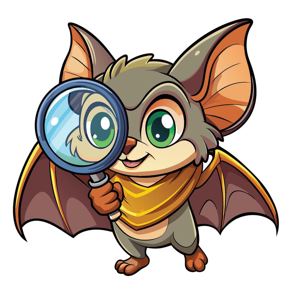 Cute bat with magnifying glass vector