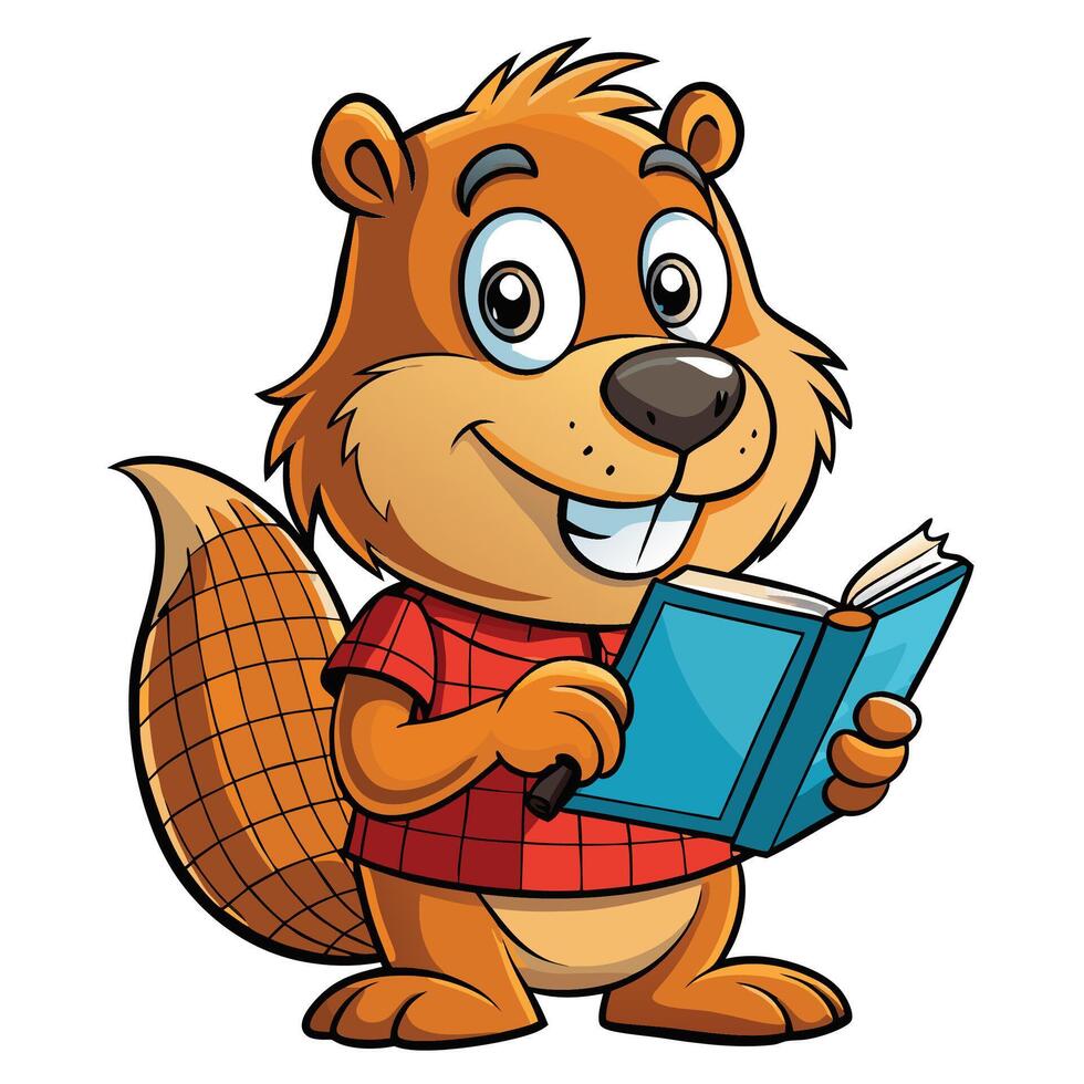 Cute beaver holding a book vector