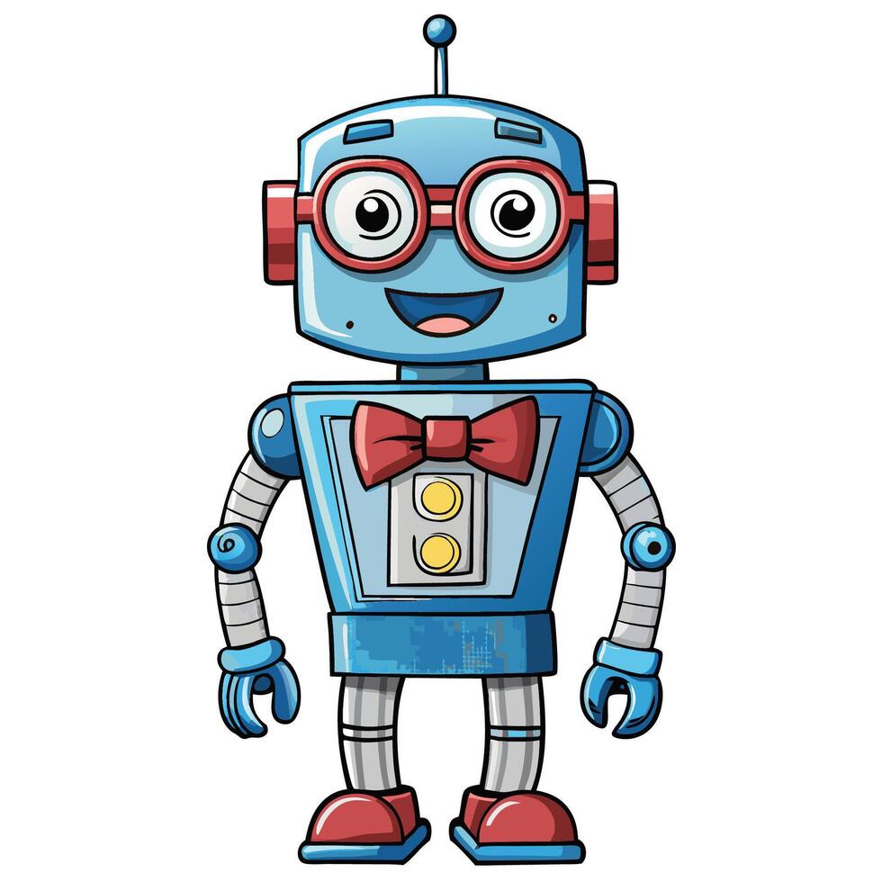 Cute blue robot with glasses and bow tie vector