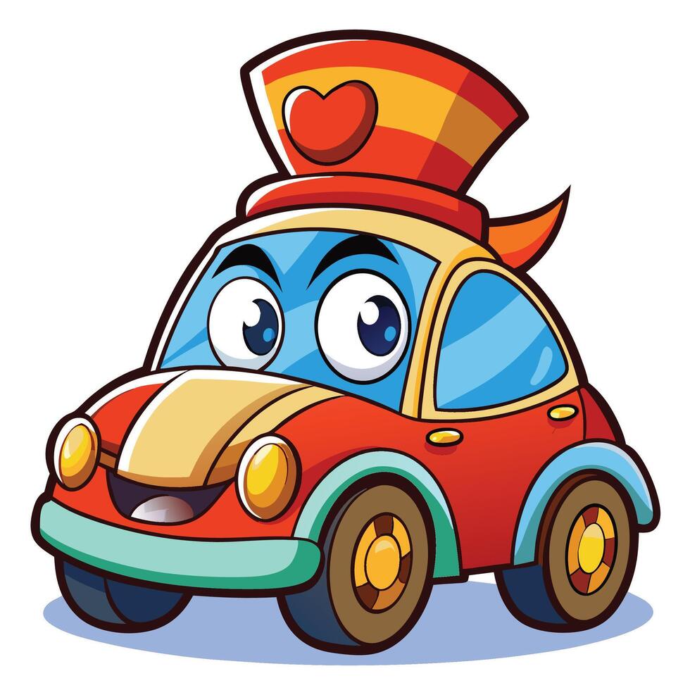 Cute cartoon car with a heart-shaped hat vector